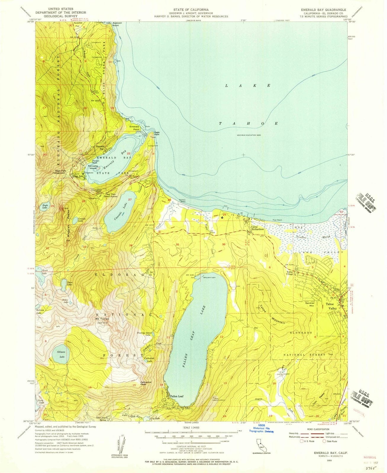 1955 Emerald Bay, CA - California - USGS Topographic Map