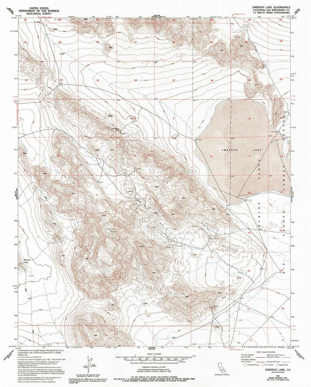 1954 Emerson Lake, CA - California - USGS Topographic Map
