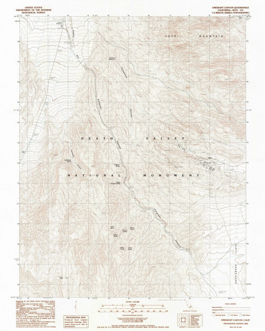 1986 Emigrant Canyon, CA - California - USGS Topographic Map