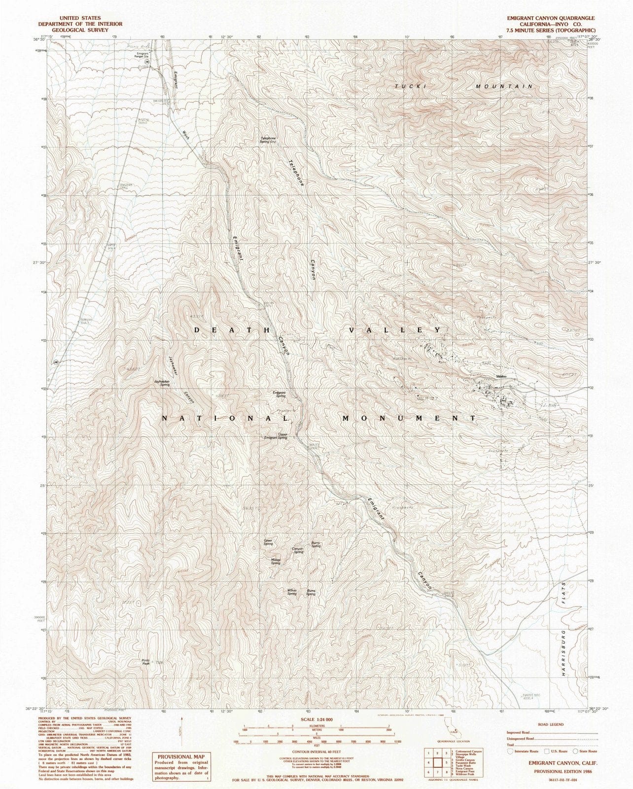 1986 Emigrant Canyon, CA - California - USGS Topographic Map