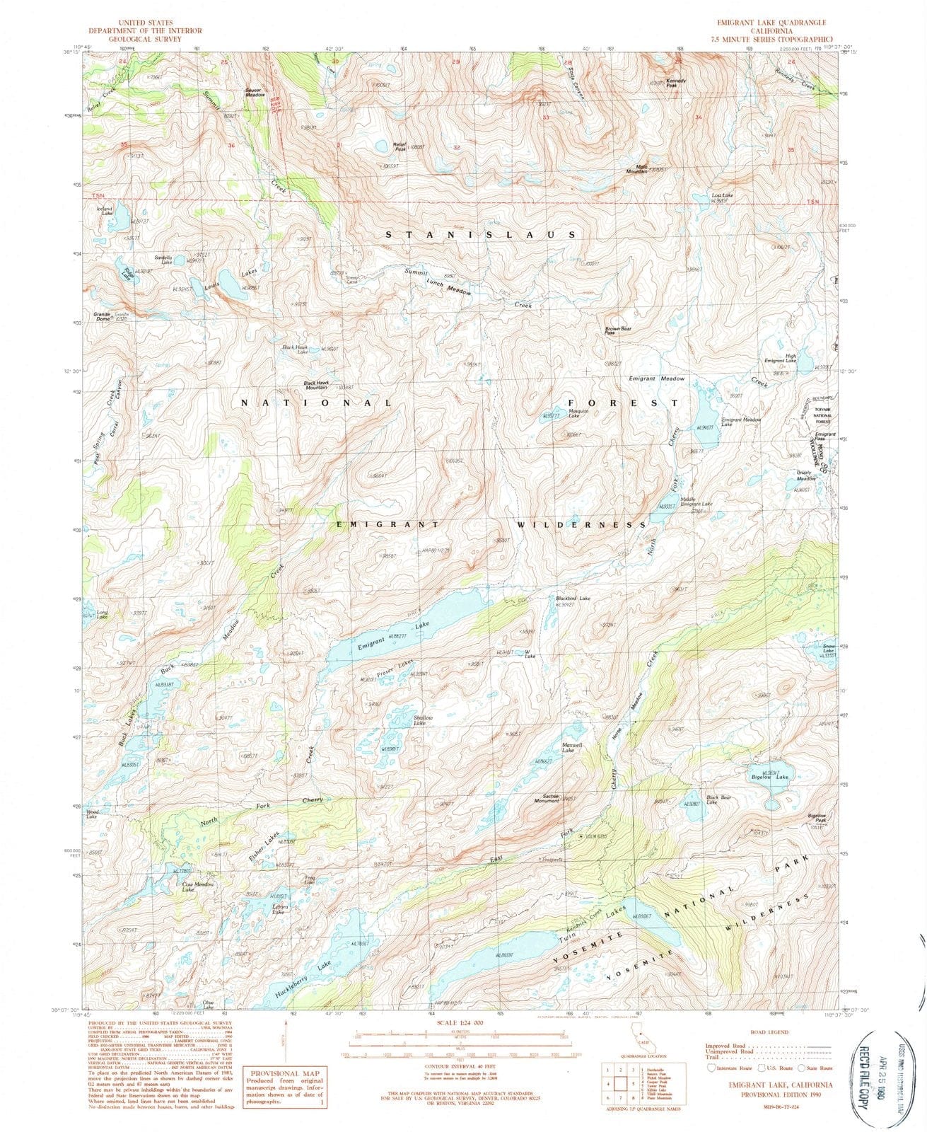 1990 Emigrant Lake, CA - California - USGS Topographic Map
