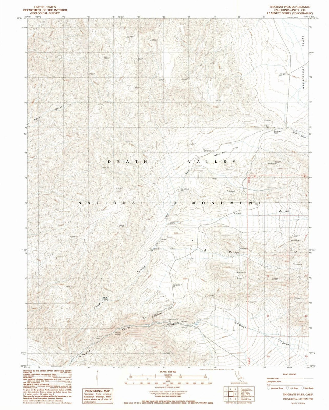 1988 Emigrant Pass, CA - California - USGS Topographic Map