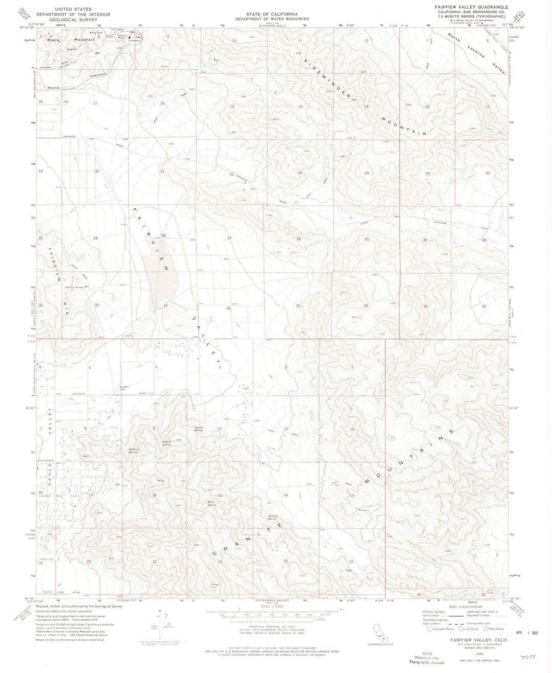 1970 Fairview Valley, CA - California - USGS Topographic Map