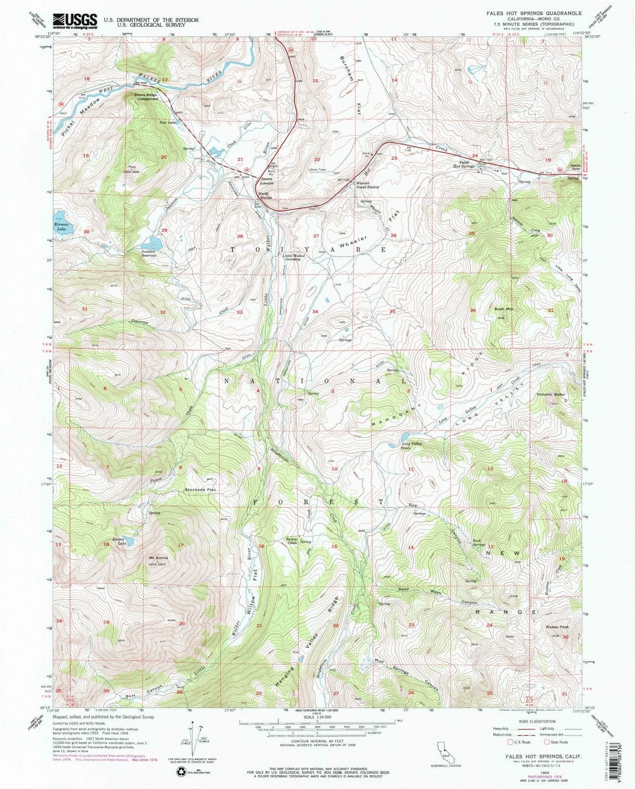 1954 Fales Hot Springs, CA - California - USGS Topographic Map