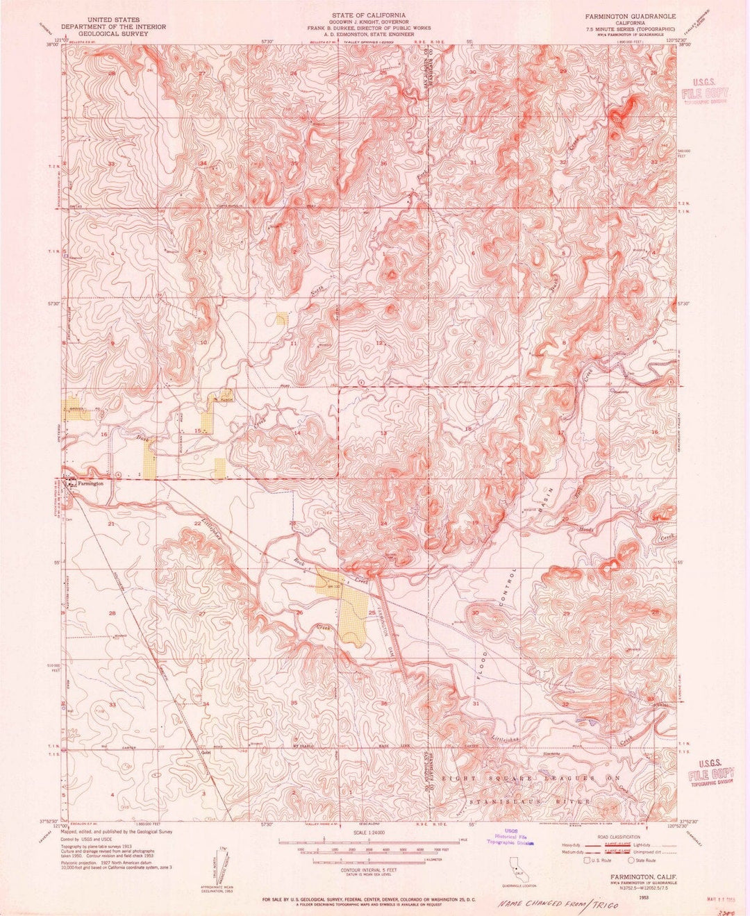 1953 Farmington, CA - California - USGS Topographic Map
