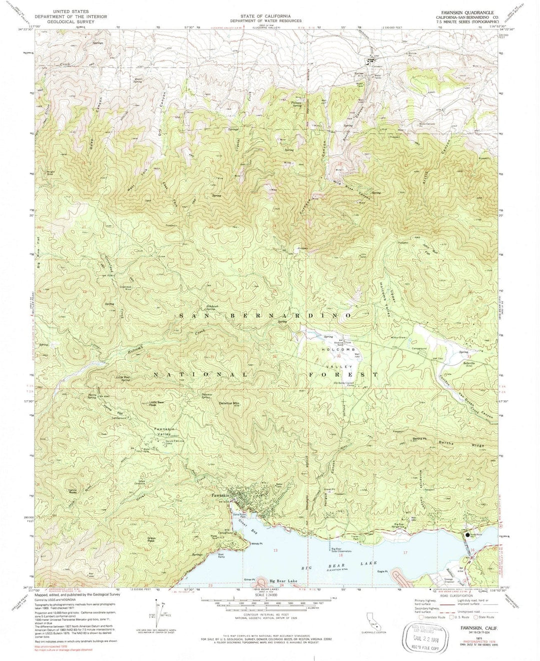 1971 Fawnskin, CA - California - USGS Topographic Map