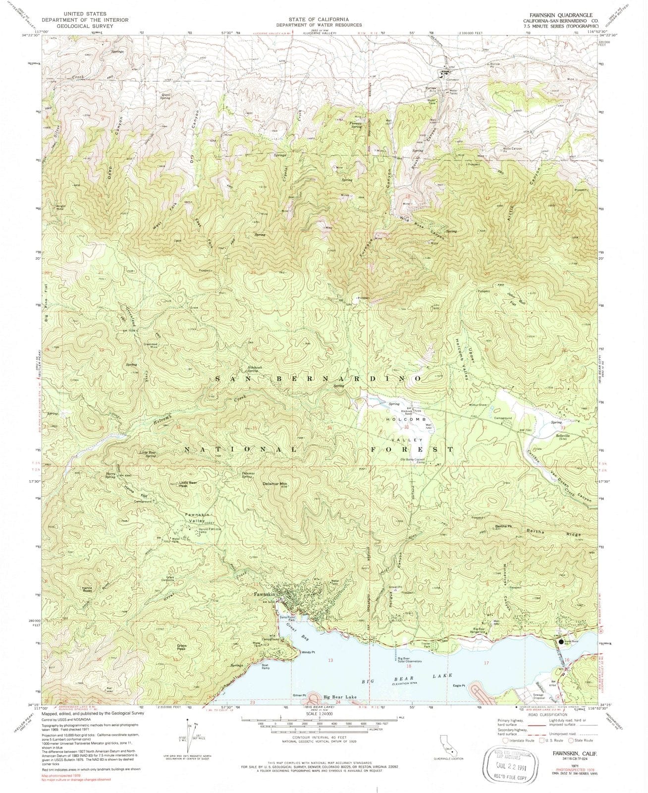 1971 Fawnskin, CA - California - USGS Topographic Map