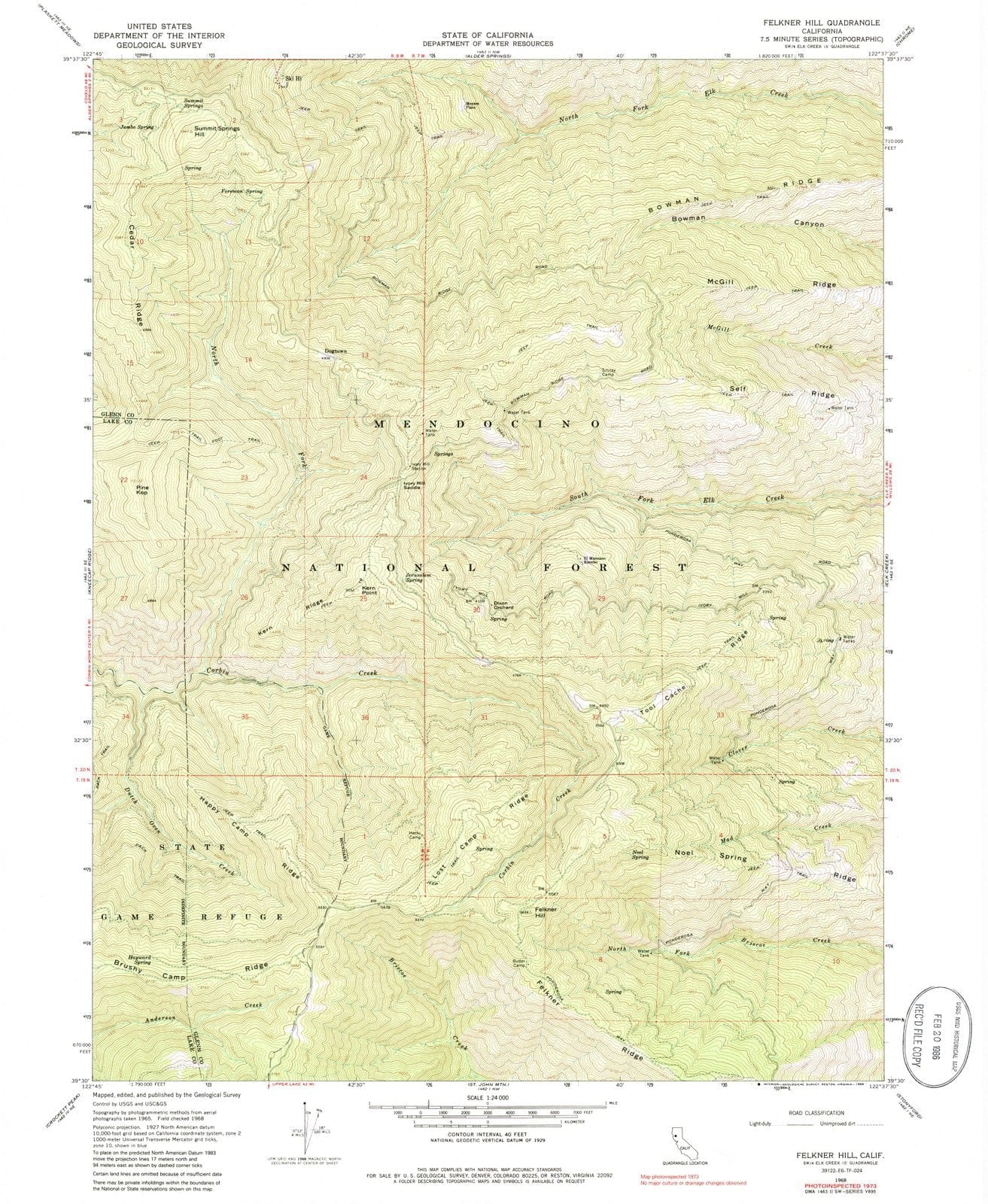 1968 Felkner Hill, CA - California - USGS Topographic Map