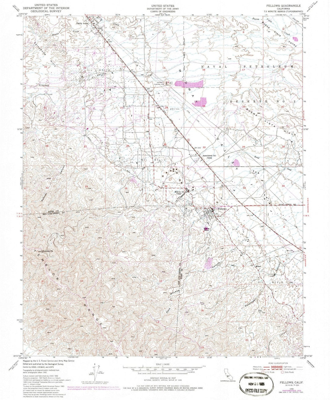 1950 Fellows, CA - California - USGS Topographic Map