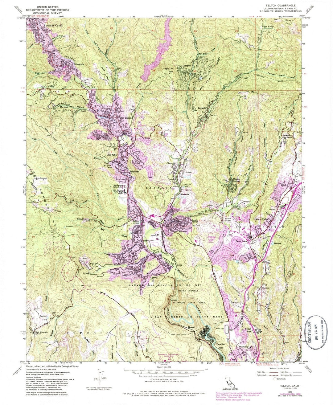 1955 Felton, CA - California - USGS Topographic Map