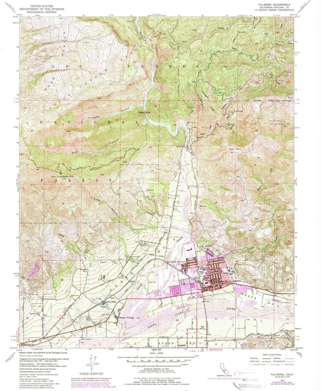 1951 Fillmore, CA - California - USGS Topographic Map