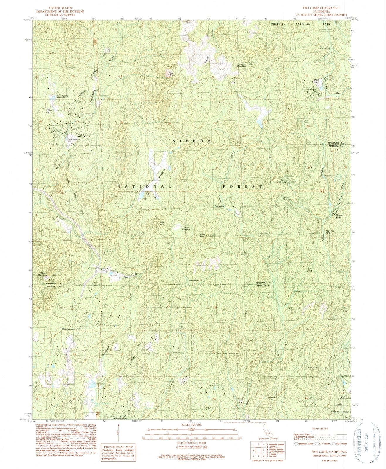 1990 Fish Camp, CA - California - USGS Topographic Map