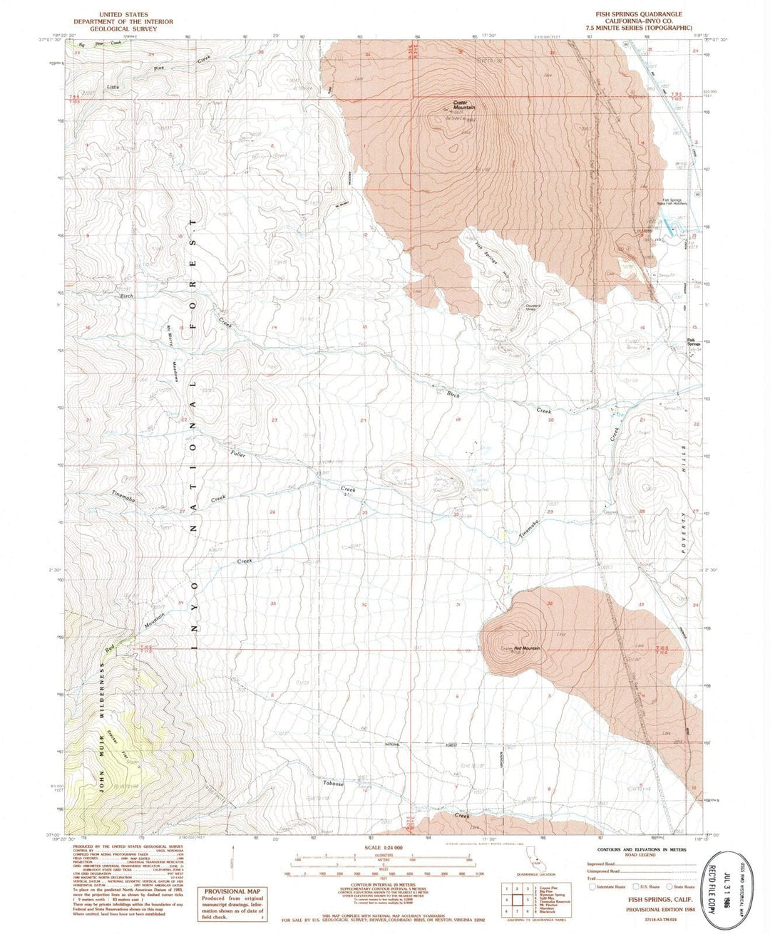 1984 Fish Springs, CA - California - USGS Topographic Map