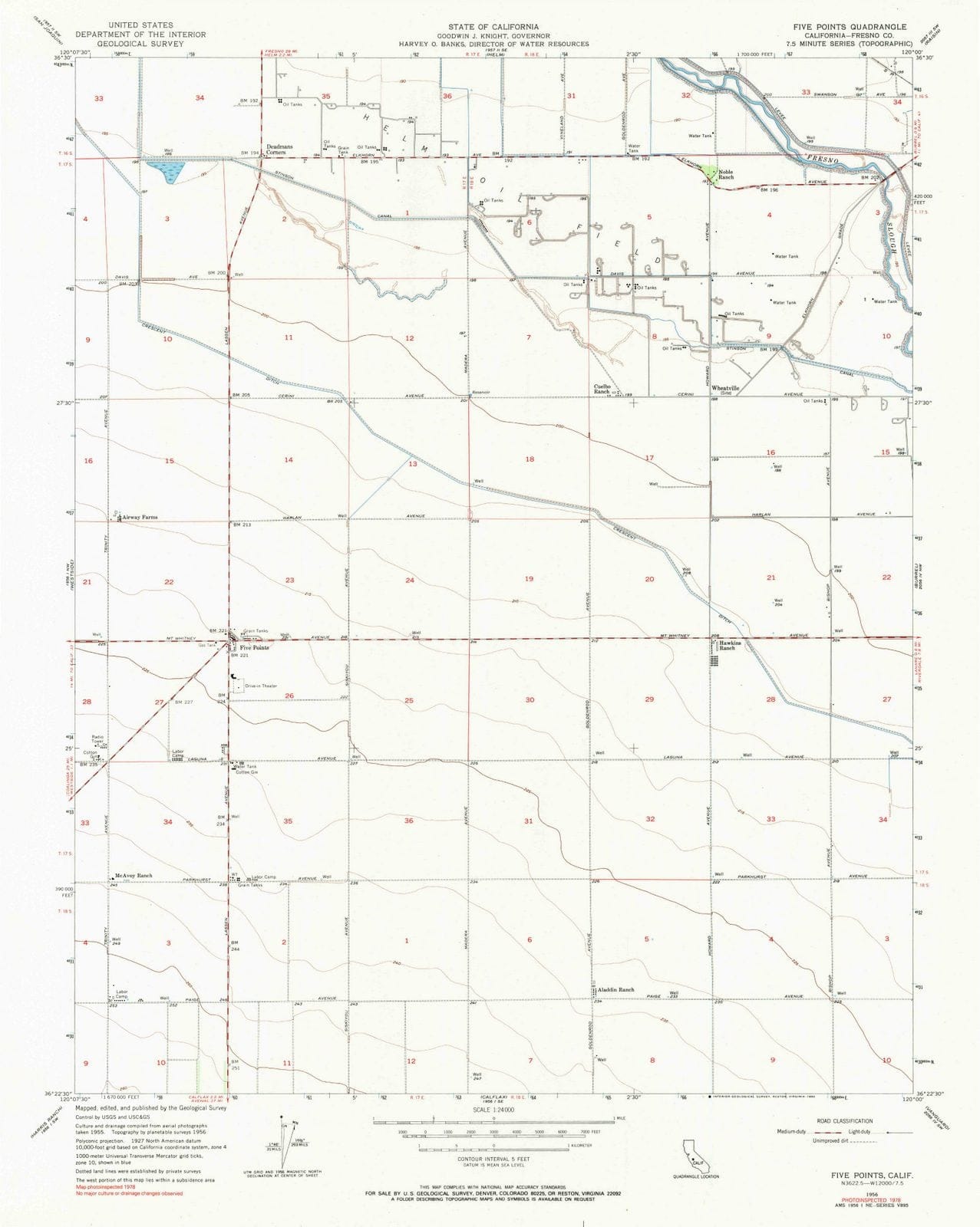 1956 Five Points, CA - California - USGS Topographic Map