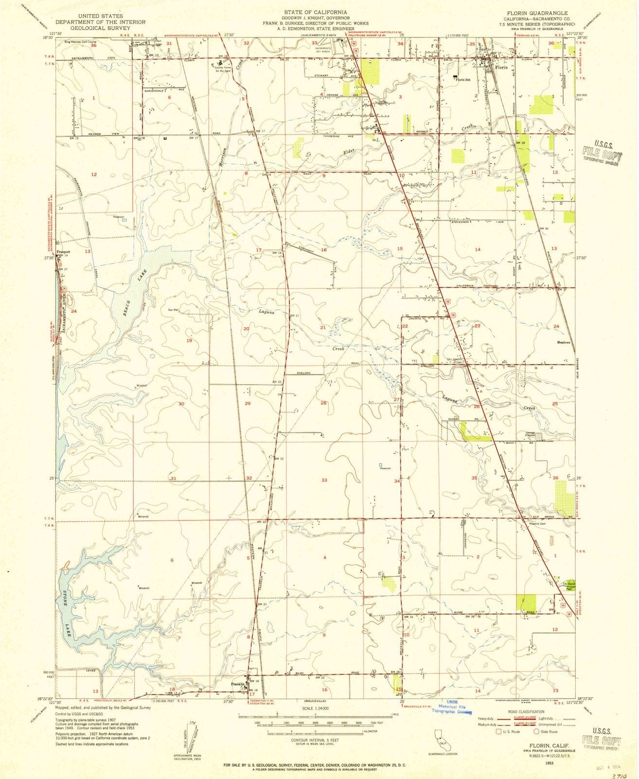 1953 Florin, CA - California - USGS Topographic Map