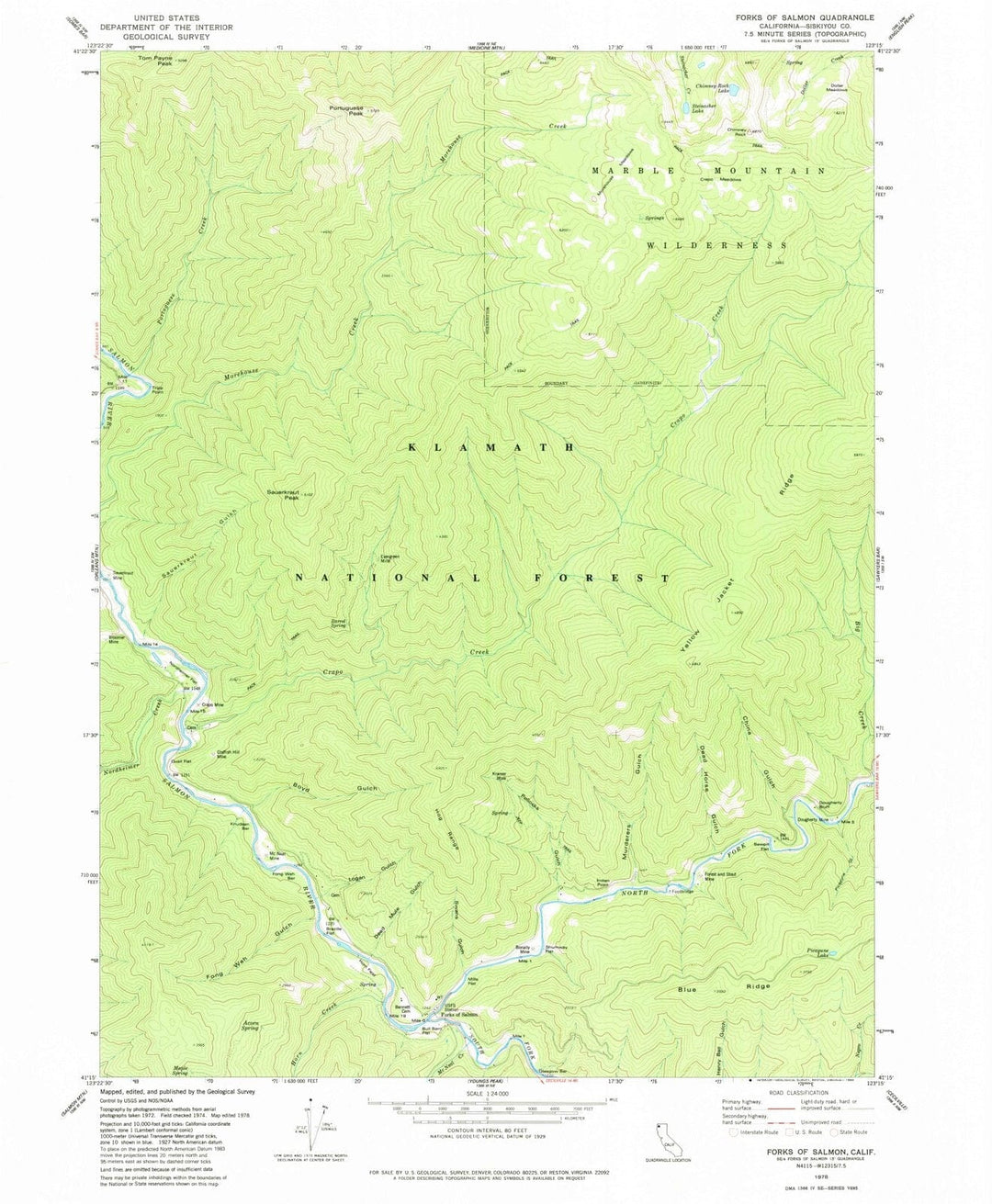 1978 Forks of Salmon, CA - California - USGS Topographic Map