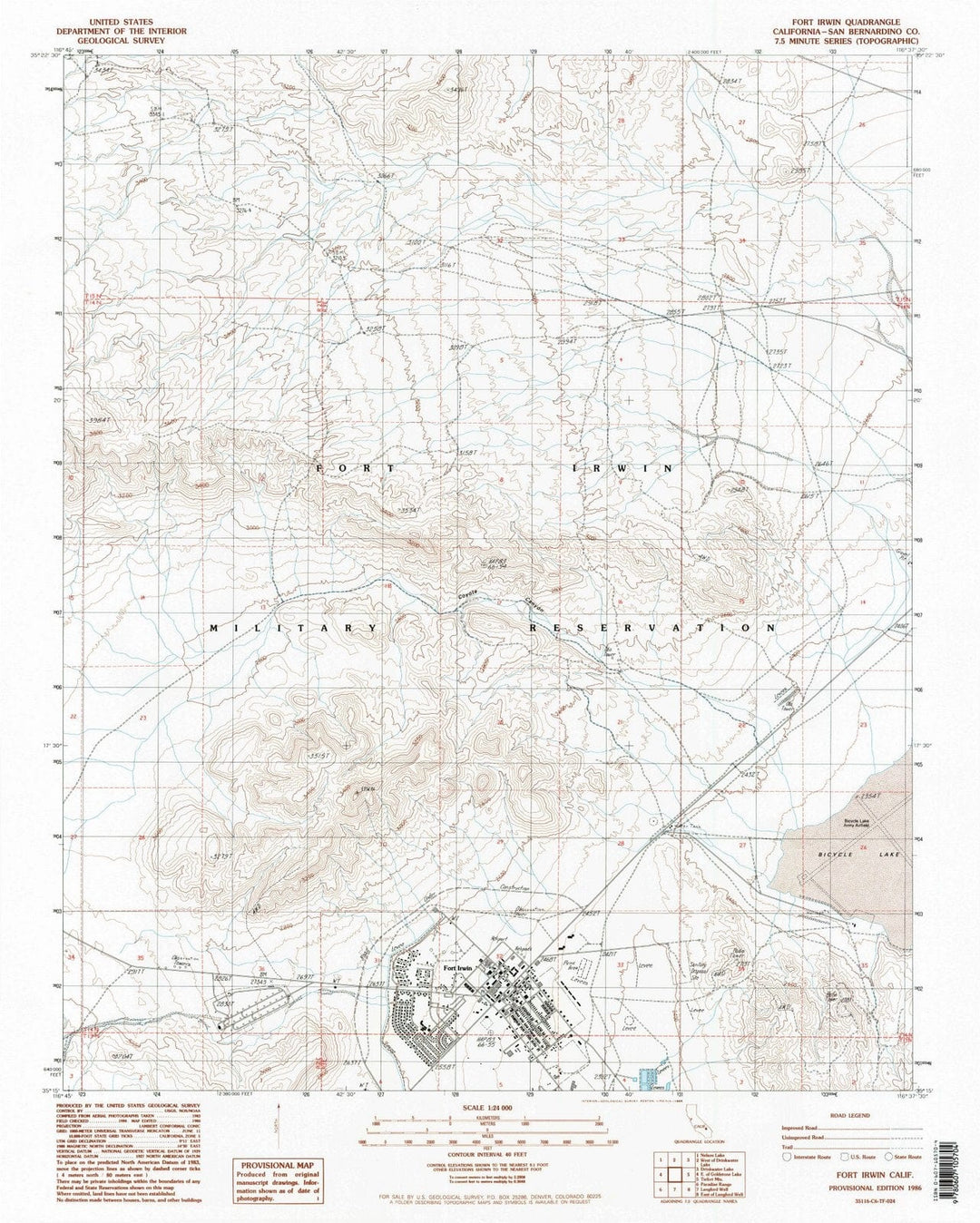 1986 Fort Irwin, CA - California - USGS Topographic Map
