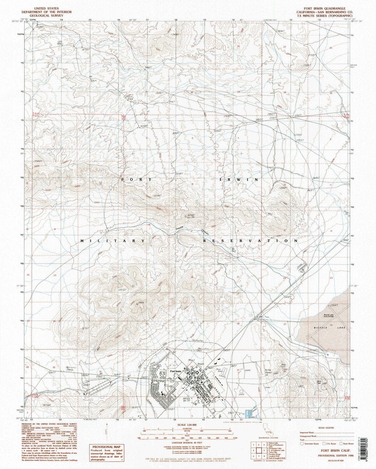 1986 Fort Irwin, CA - California - USGS Topographic Map