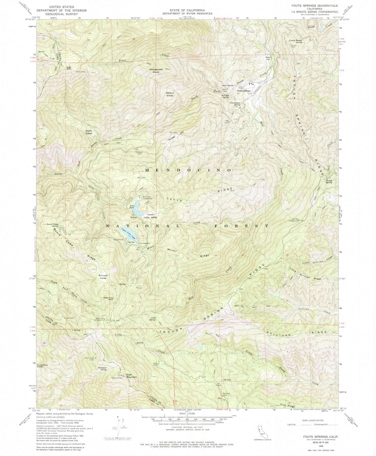 1968 Fouts Springs, CA - California - USGS Topographic Map