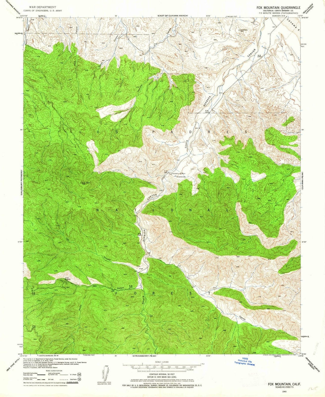 1943 Fox Mountain, CA - California - USGS Topographic Map