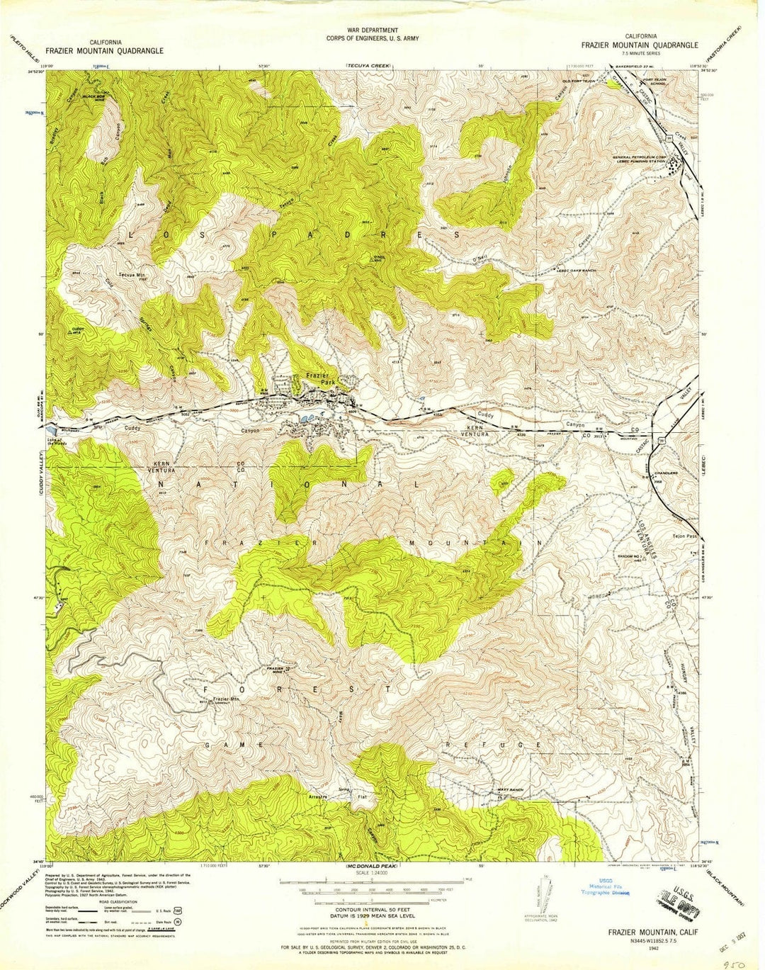 1942 Frazier Mountain, CA - California - USGS Topographic Map