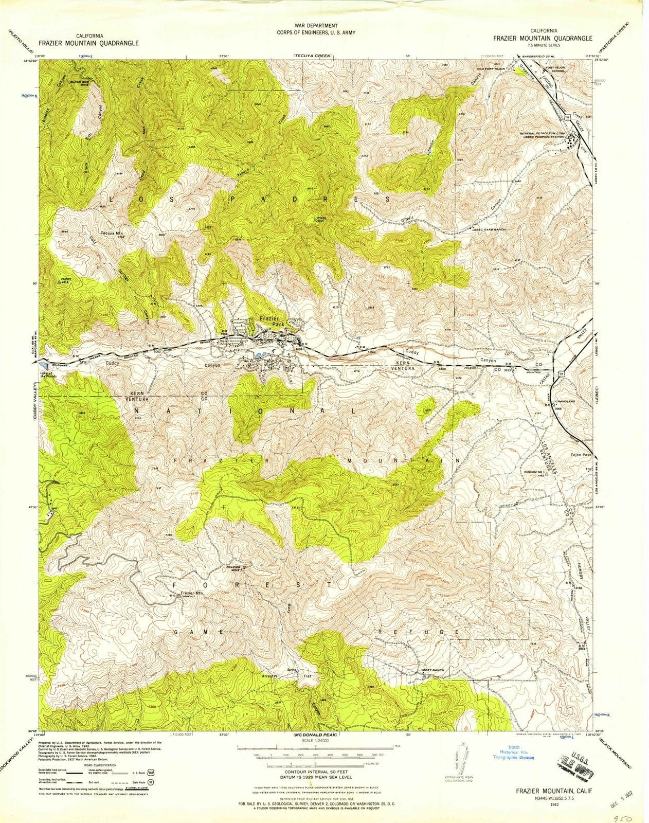 1942 Frazier Mountain, CA - California - USGS Topographic Map