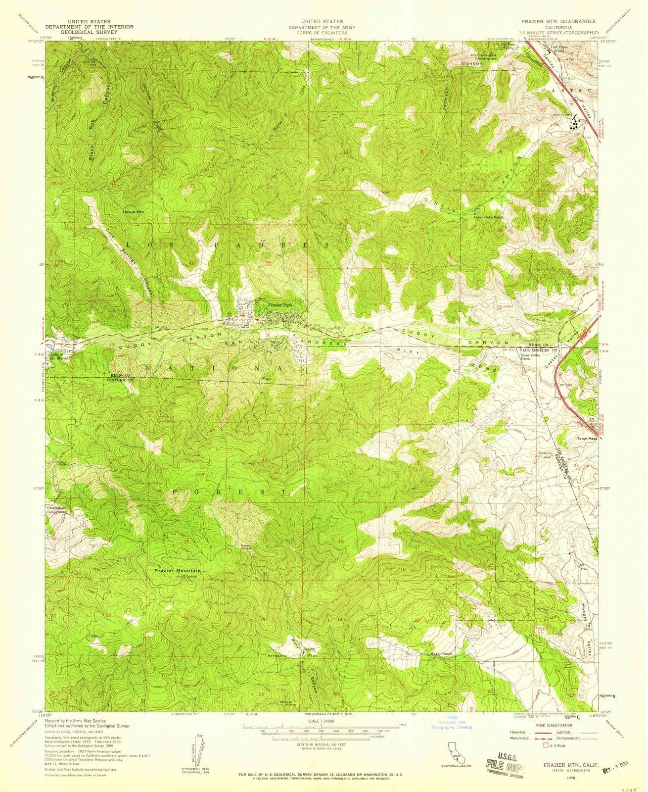 1958 Frazier MTN, CA - California - USGS Topographic Map