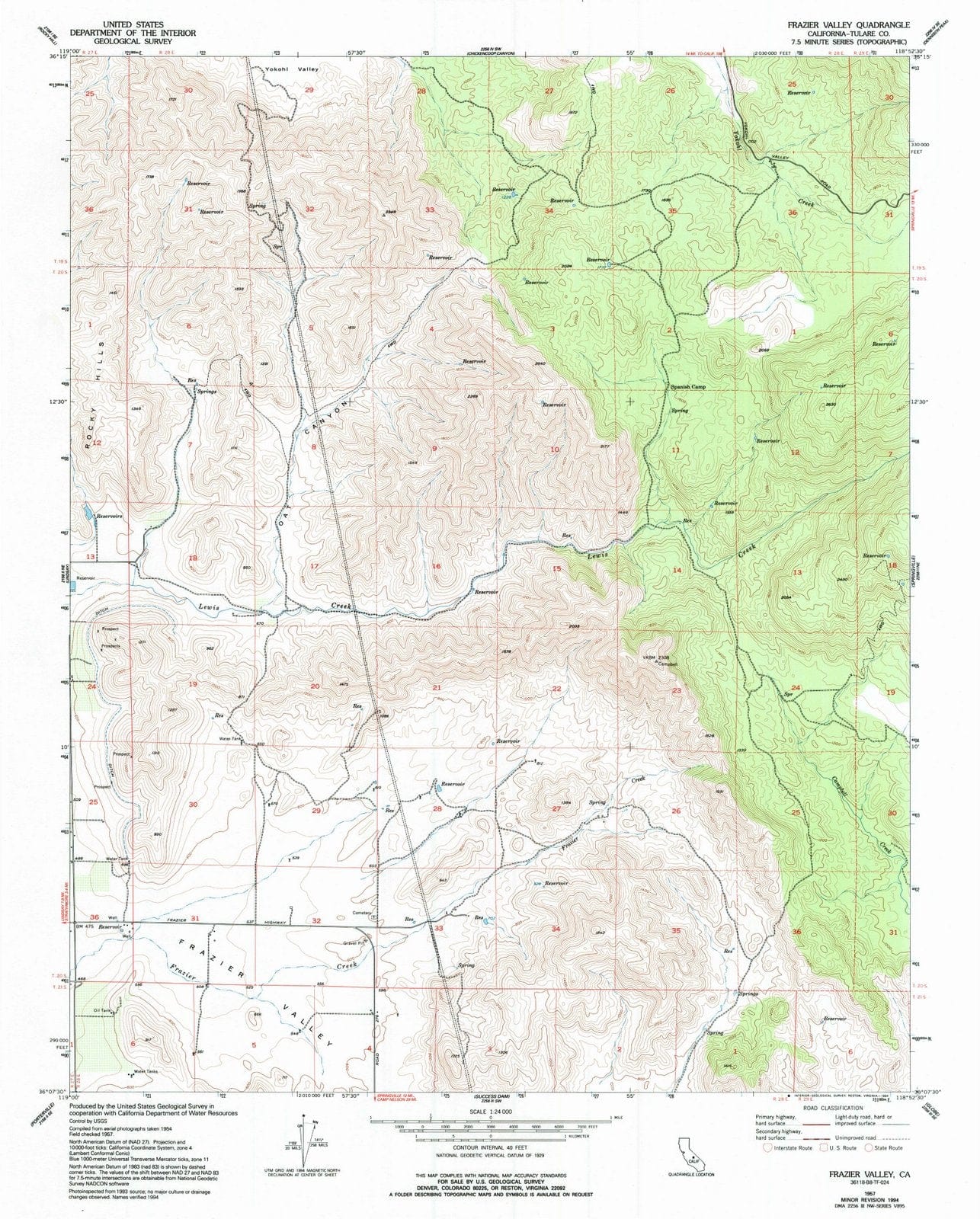 1957 Frazier Valley, CA - California - USGS Topographic Map