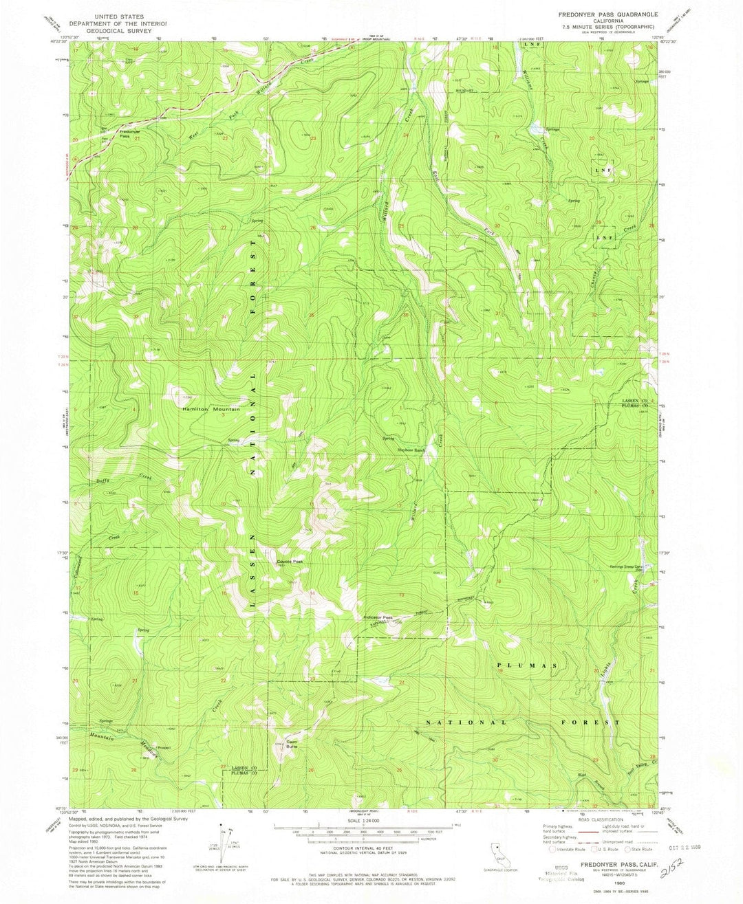 1980 Fredonyer Pass, CA - California - USGS Topographic Map