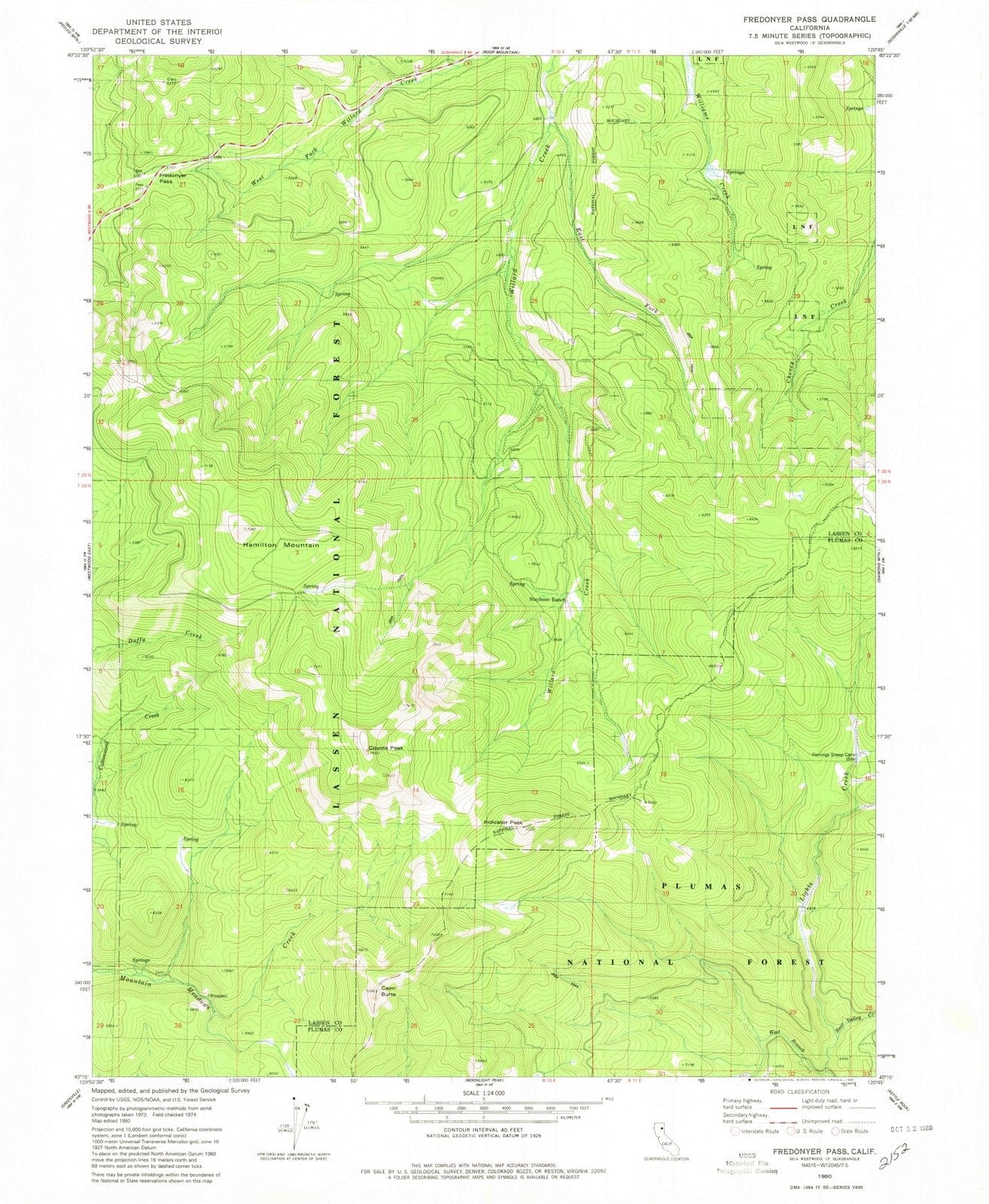1980 Fredonyer Pass, CA - California - USGS Topographic Map