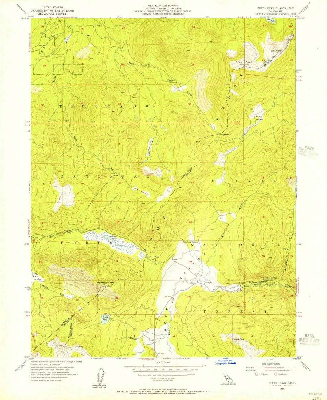 1955 Freel Peak, CA - California - USGS Topographic Map