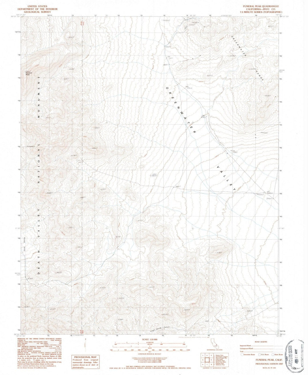 1987 Funeral Peak, CA - California - USGS Topographic Map