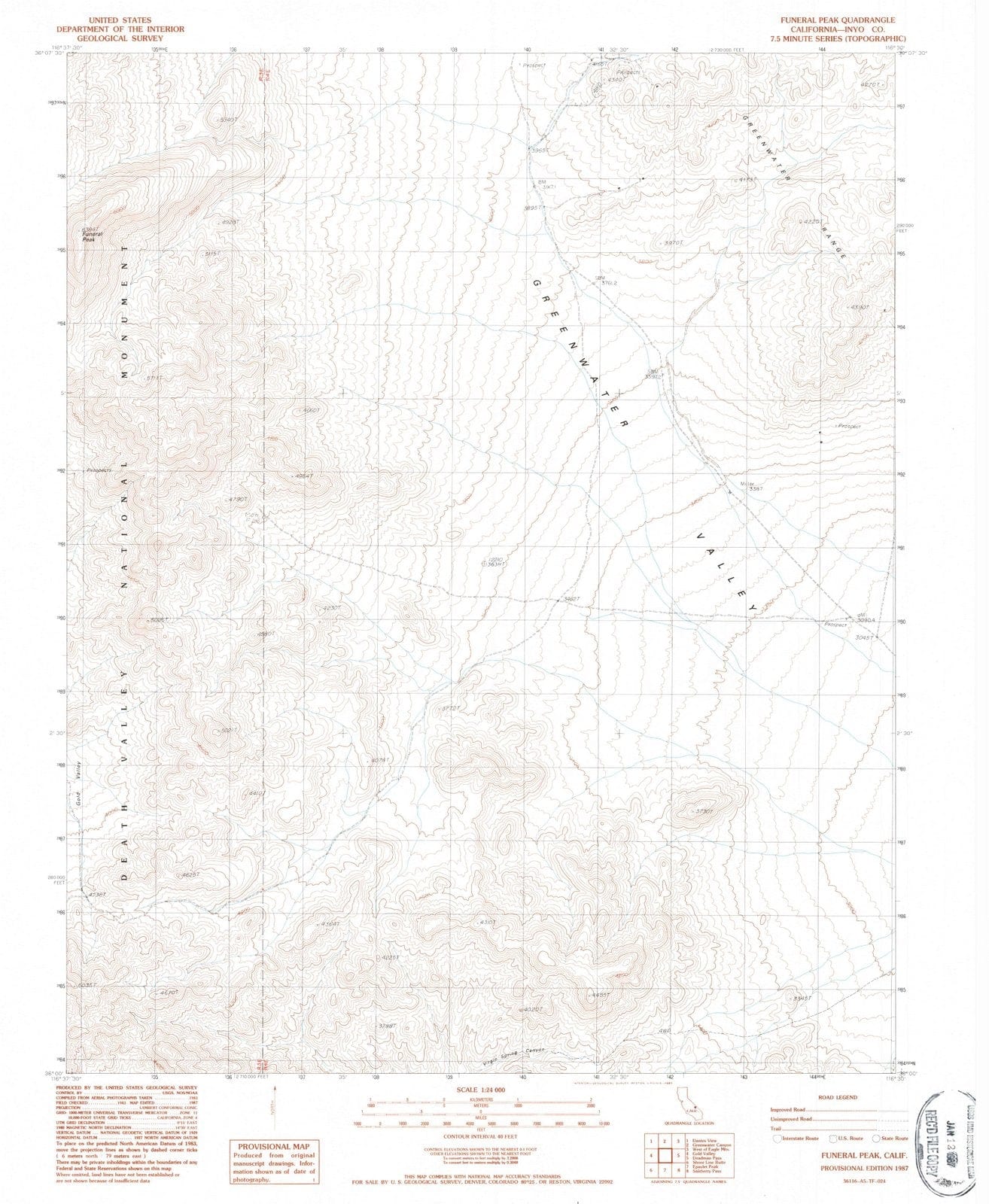 1987 Funeral Peak, CA - California - USGS Topographic Map