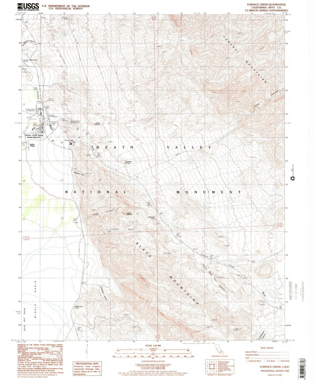 1988 Furnace Creek, CA - California - USGS Topographic Map
