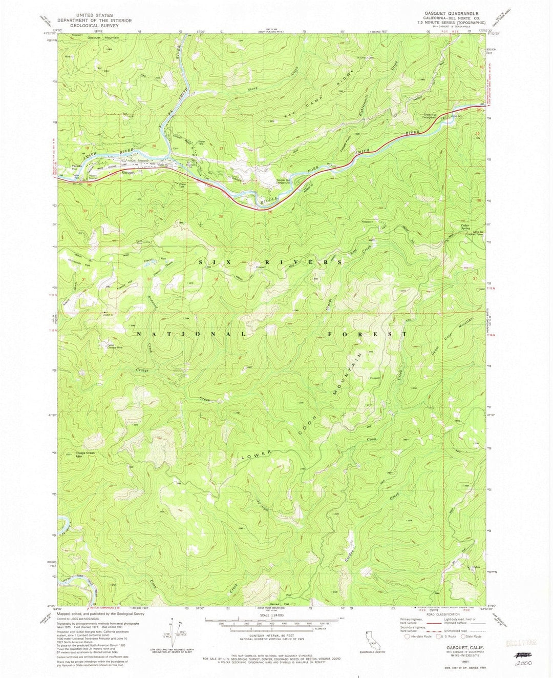 1981 Gasquet, CA - California - USGS Topographic Map