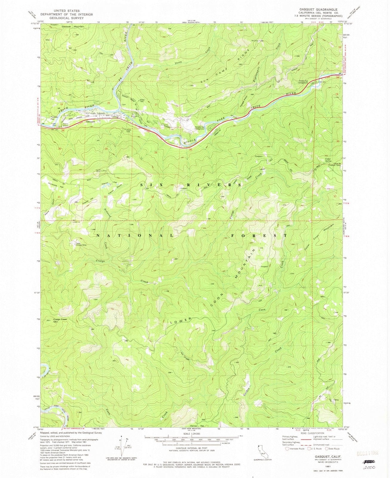 1981 Gasquet, CA - California - USGS Topographic Map