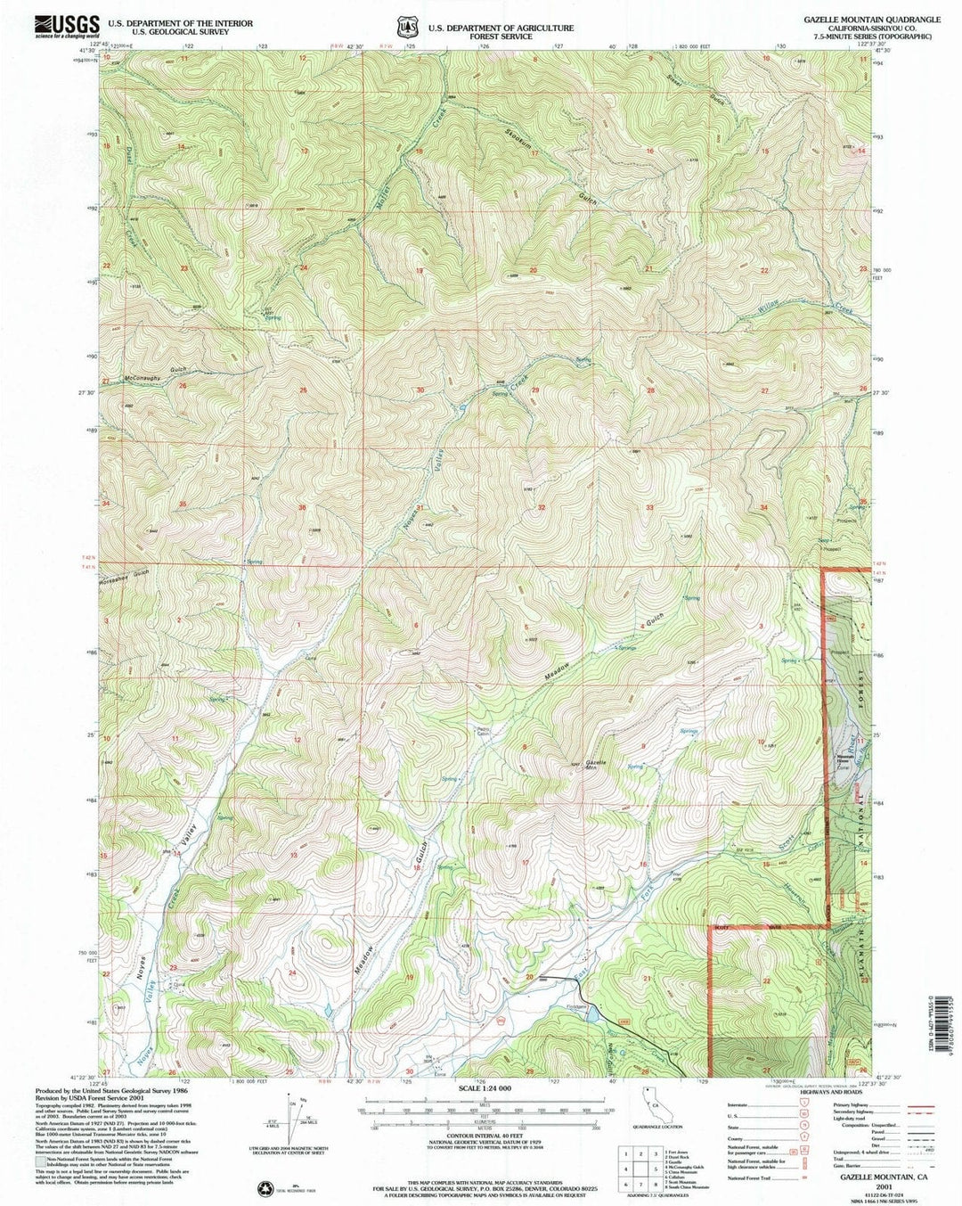 2001 Gazelle Mountain, CA - California - USGS Topographic Map