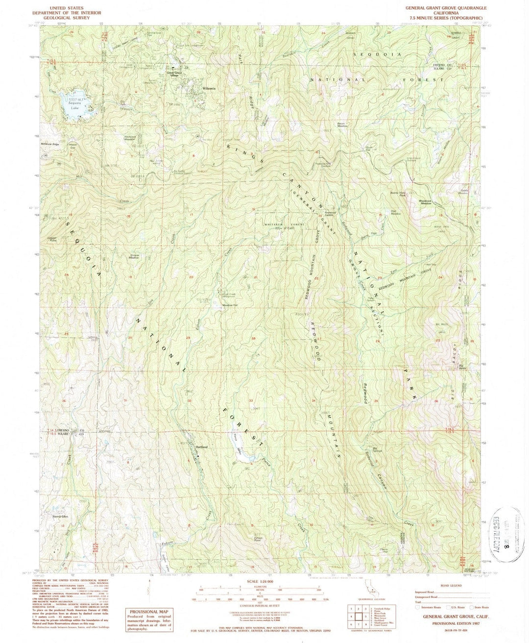 1987 General Grant Grove, CA - California - USGS Topographic Map