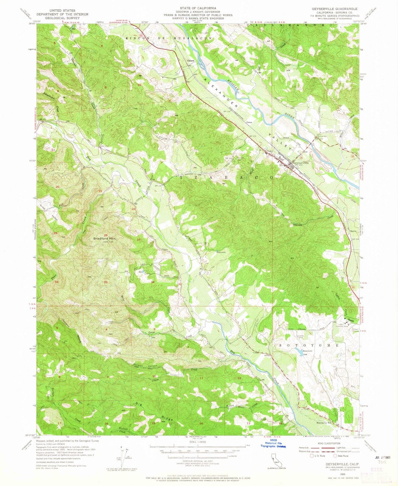 1955 Geyserville, CA - California - USGS Topographic Map