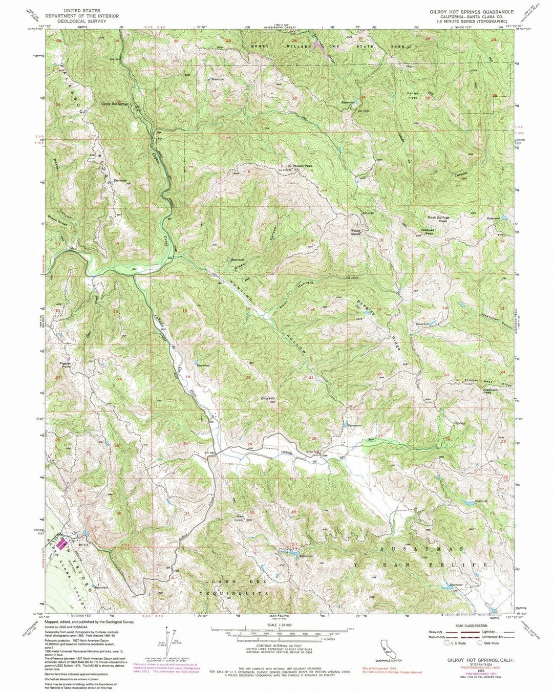 1955 Gilroy Hot Springs, CA - California - USGS Topographic Map