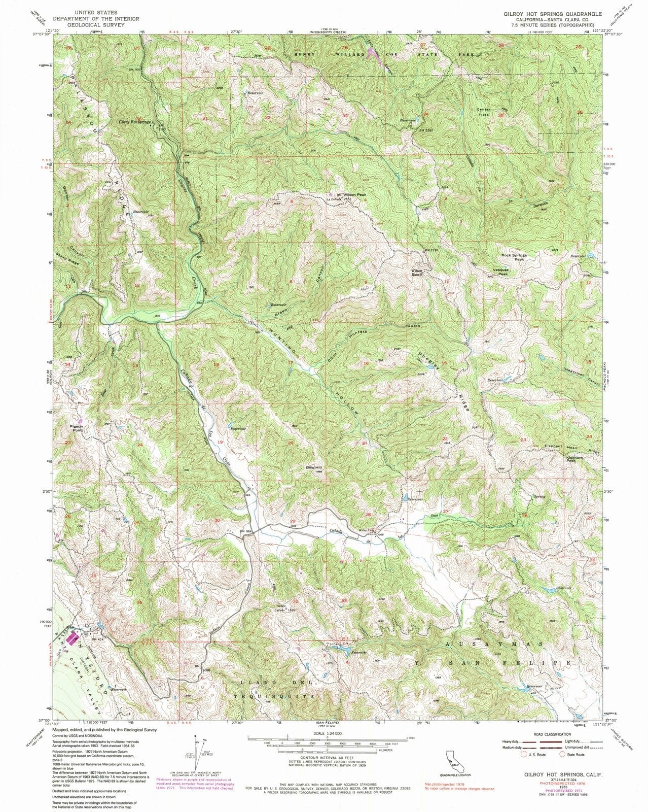 1955 Gilroy Hot Springs, CA - California - USGS Topographic Map
