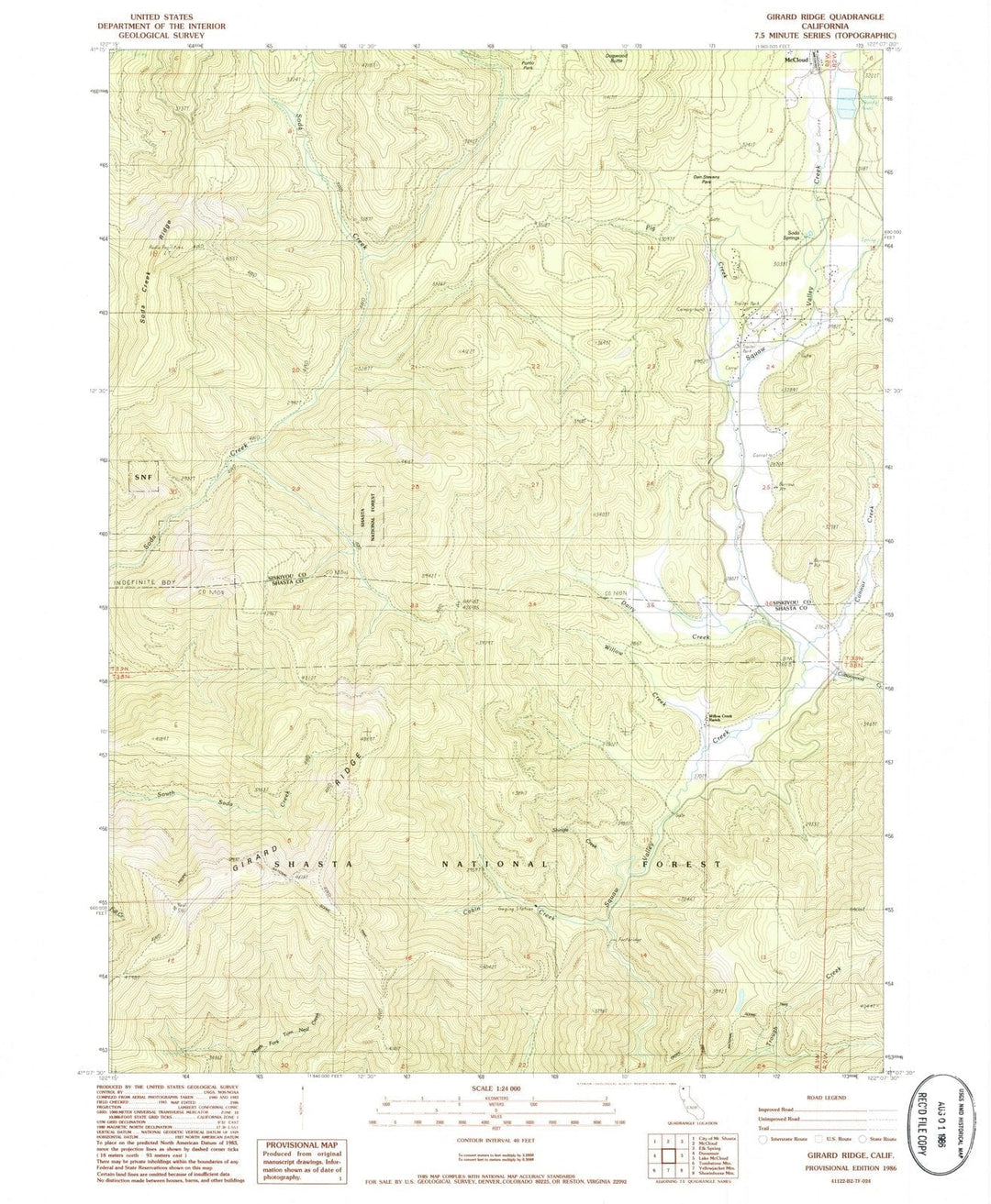 1986 Girard Ridge, CA - California - USGS Topographic Map