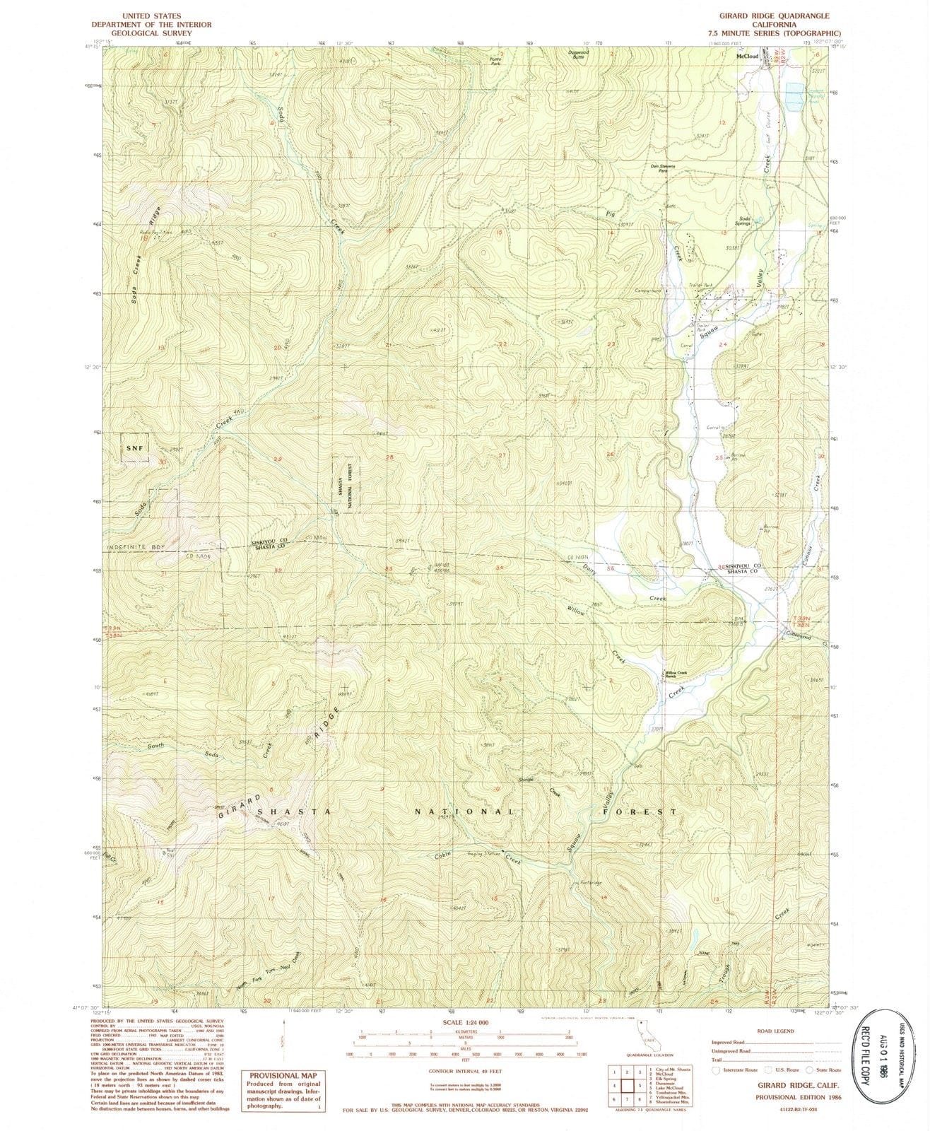 1986 Girard Ridge, CA - California - USGS Topographic Map