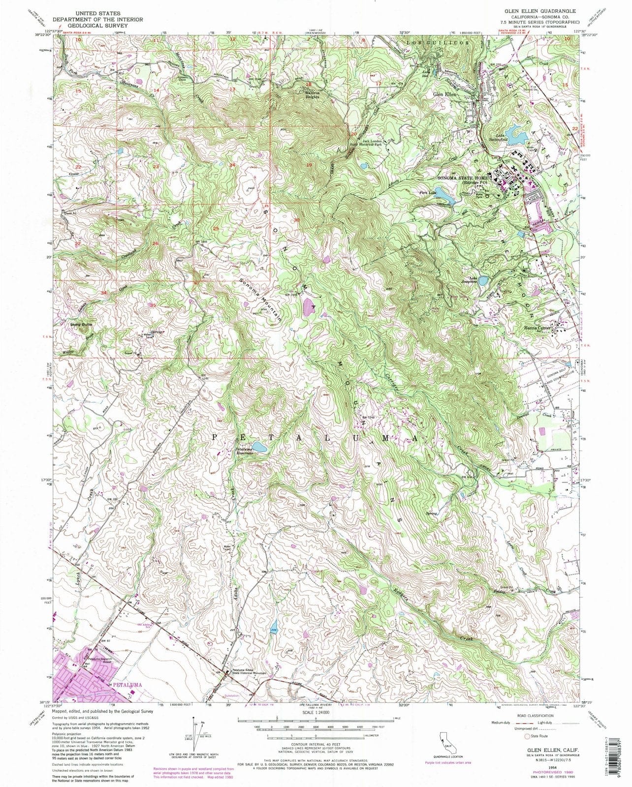 1954 Glen Ellen, CA - California - USGS Topographic Map