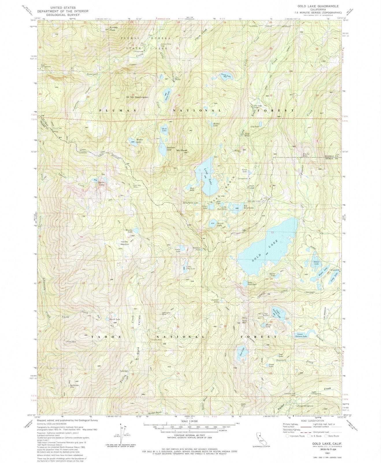 1981 Gold Lake, CA - California - USGS Topographic Map
