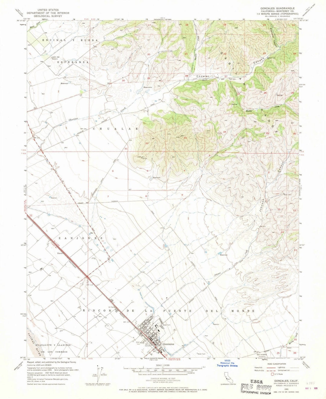 1955 Gonzales, CA - California - USGS Topographic Map