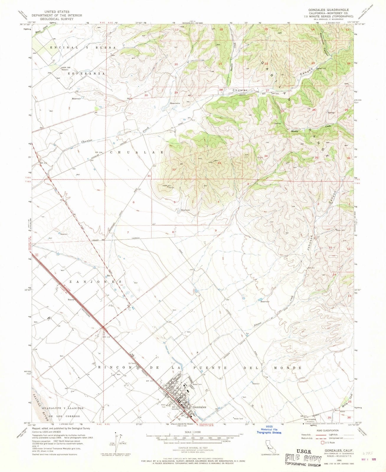 1955 Gonzales, CA - California - USGS Topographic Map
