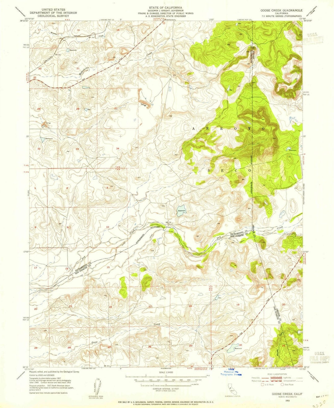 1953 Goose Creek, CA - California - USGS Topographic Map