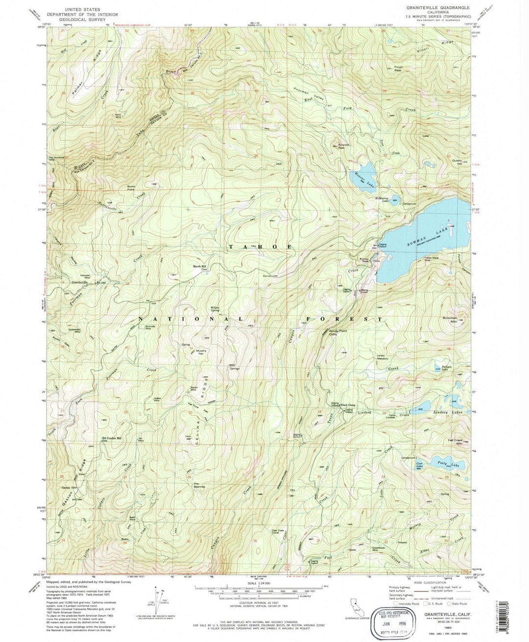 1982 Graniteville, CA - California - USGS Topographic Map