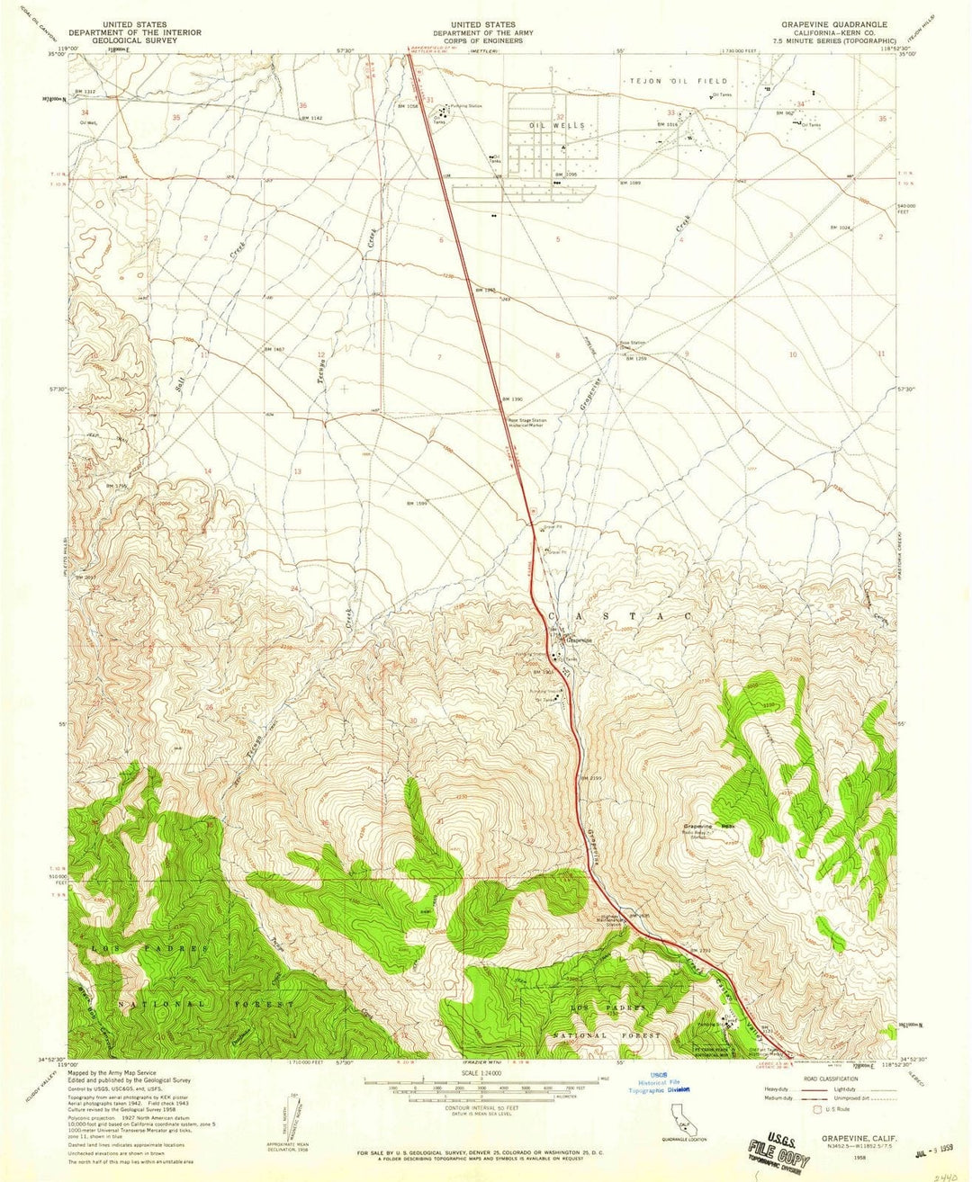 1958 Grapevine, CA - California - USGS Topographic Map